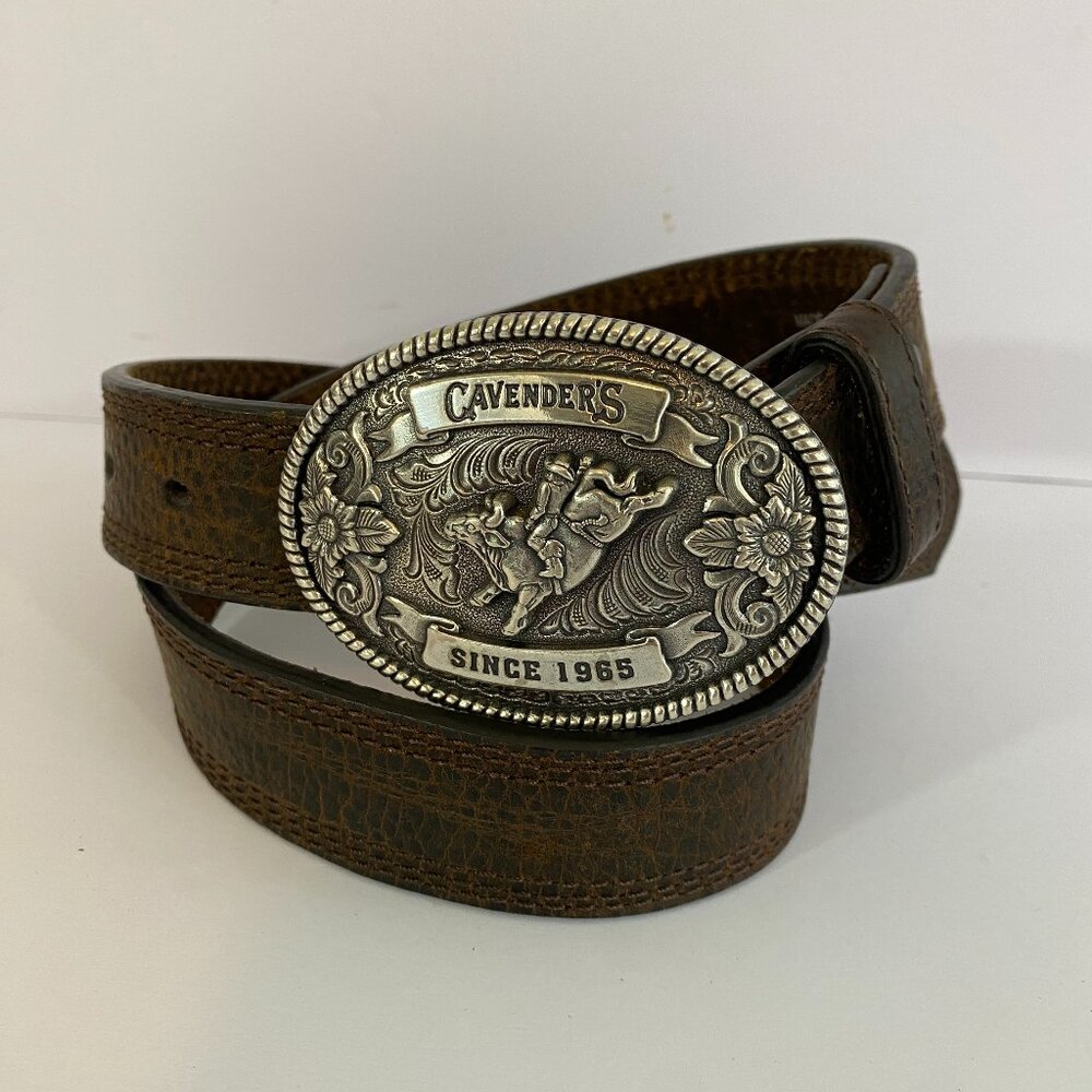 Cavender’s Boys Oval Buckle Rodeo Brown Leather Belt Size 28 Western Cowboy